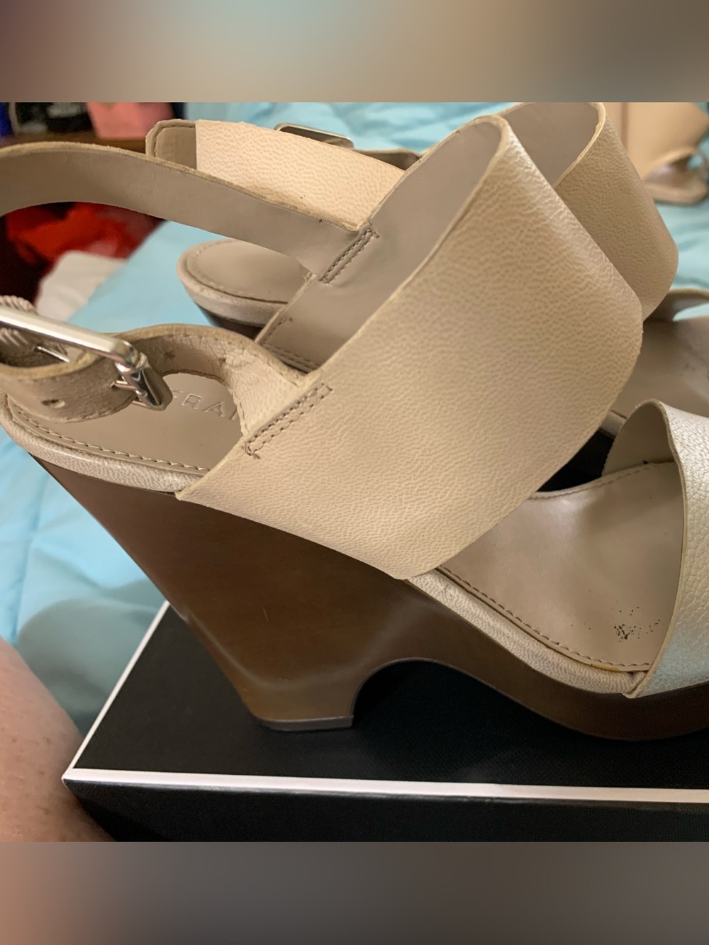 Franco Sarto Cream Platform Wedge Sandals